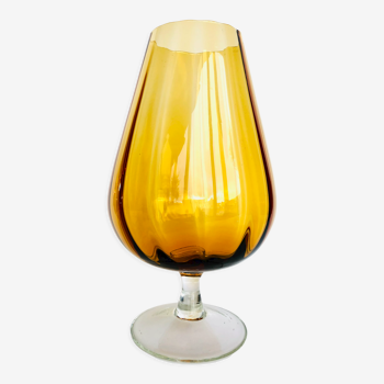 Vase en verre texturé de couleur ambre des années 60 70, Italie, Empoli