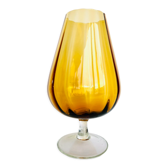 Vase en verre texturé de couleur ambre des années 60 70, Italie, Empoli