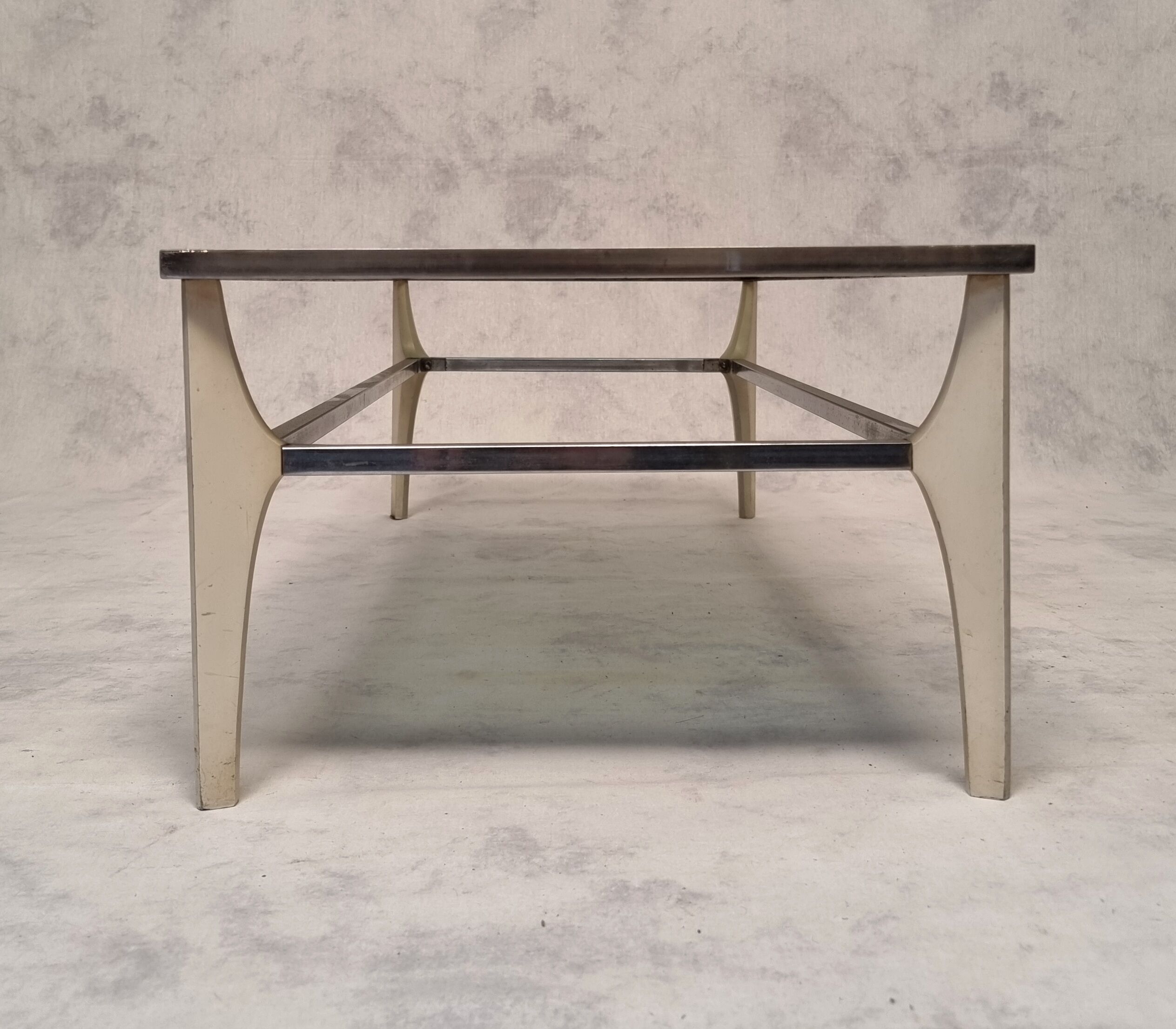 Italian coffee table metal & smoked glass ca 1970