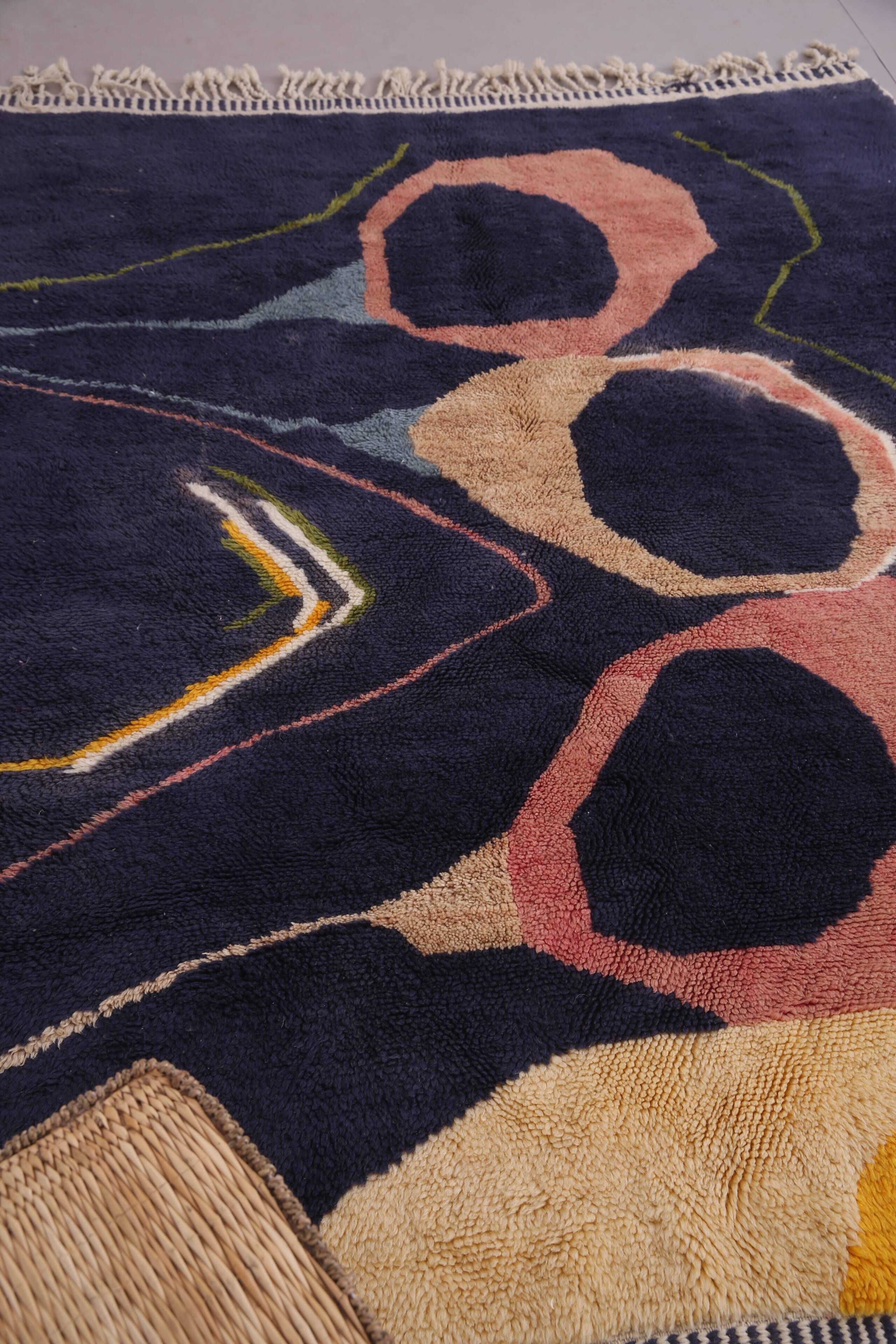 Vintage Abstract Beni Merirt Rug 180 x 225 cm, Beni Ourain Rug, Boho Rug