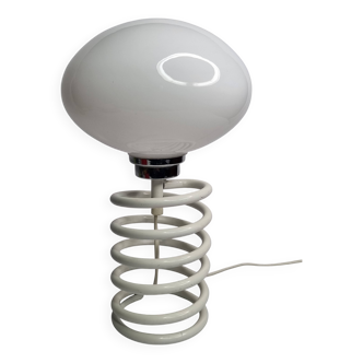 Vintage table lamp with spring base, opaline globe, Maurer style, 80s