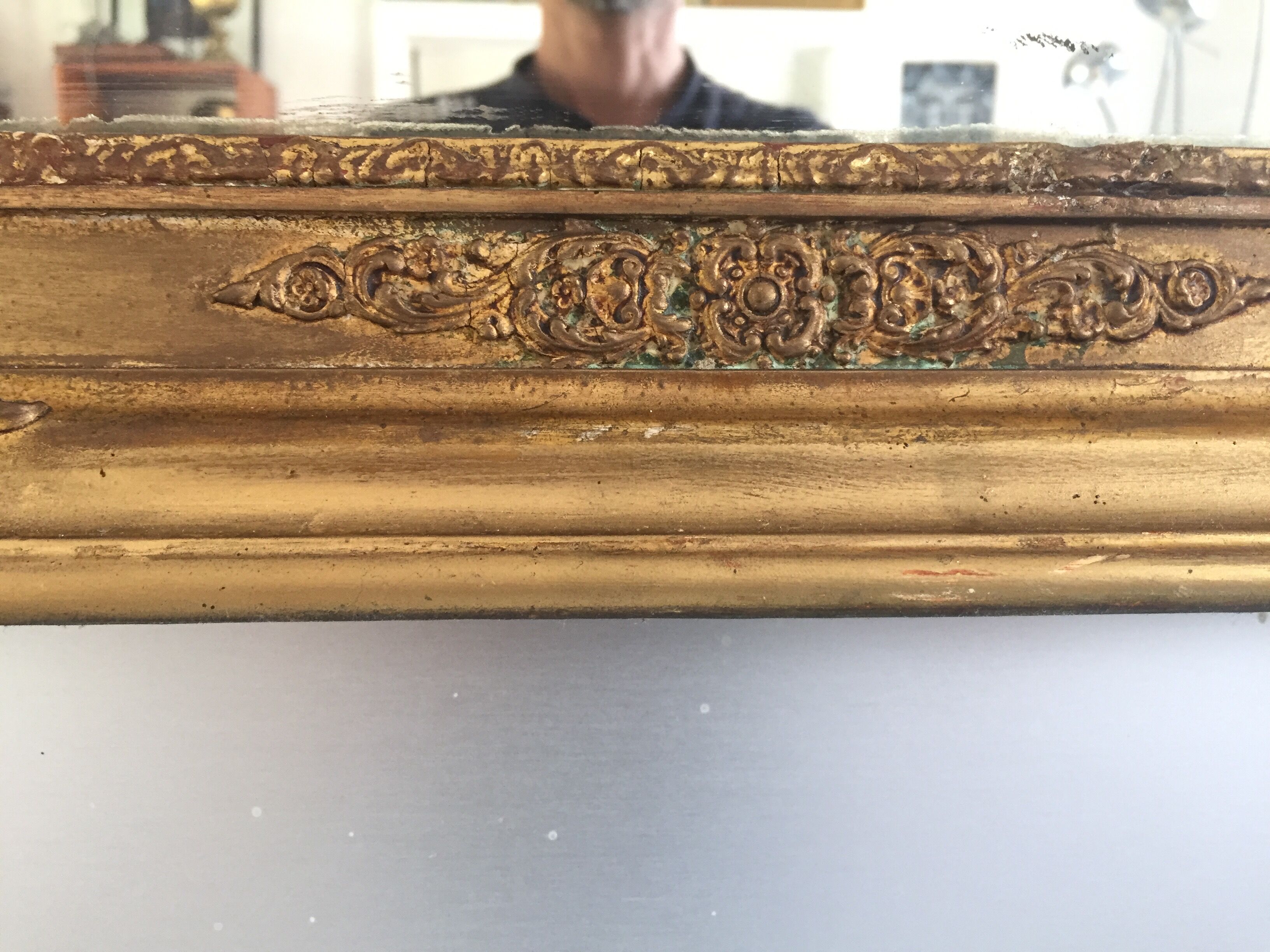 Mirror Restoration gilded gold&Ice Mercury/Moulding in medallions/Wood&Stuc/XIXth