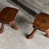 Pair of tripod stools in solid oak, France 1940s