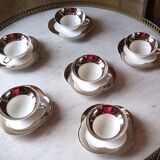 6 tea cups in fine porcelain Epiag white and gray moiré steel