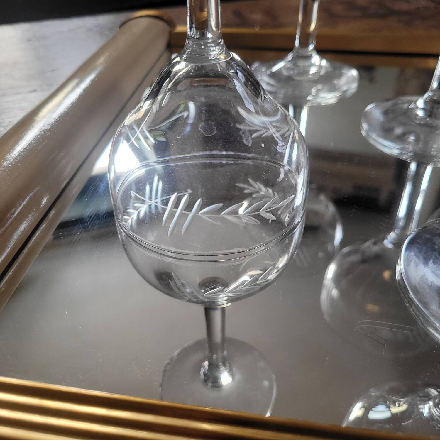 8 vintage stemmed glasses, French glassware, 1950s.