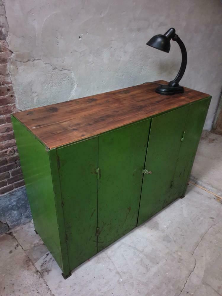 Vintage steel cupboard, shelf cupboard, kitchen island green