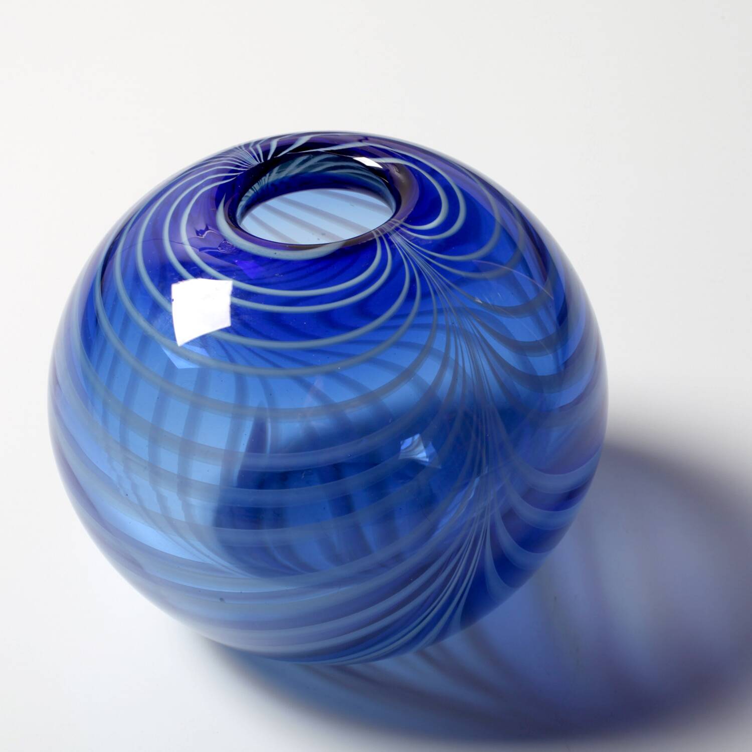 Vintage Lithuanian Art Glass Vase / Blue Stripe Design / Žilys Algimantas