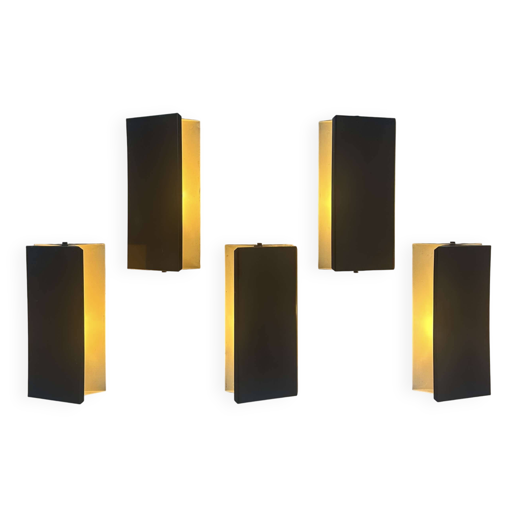 Set of 5 vintage shuttered wall lights, brown, France 1970
