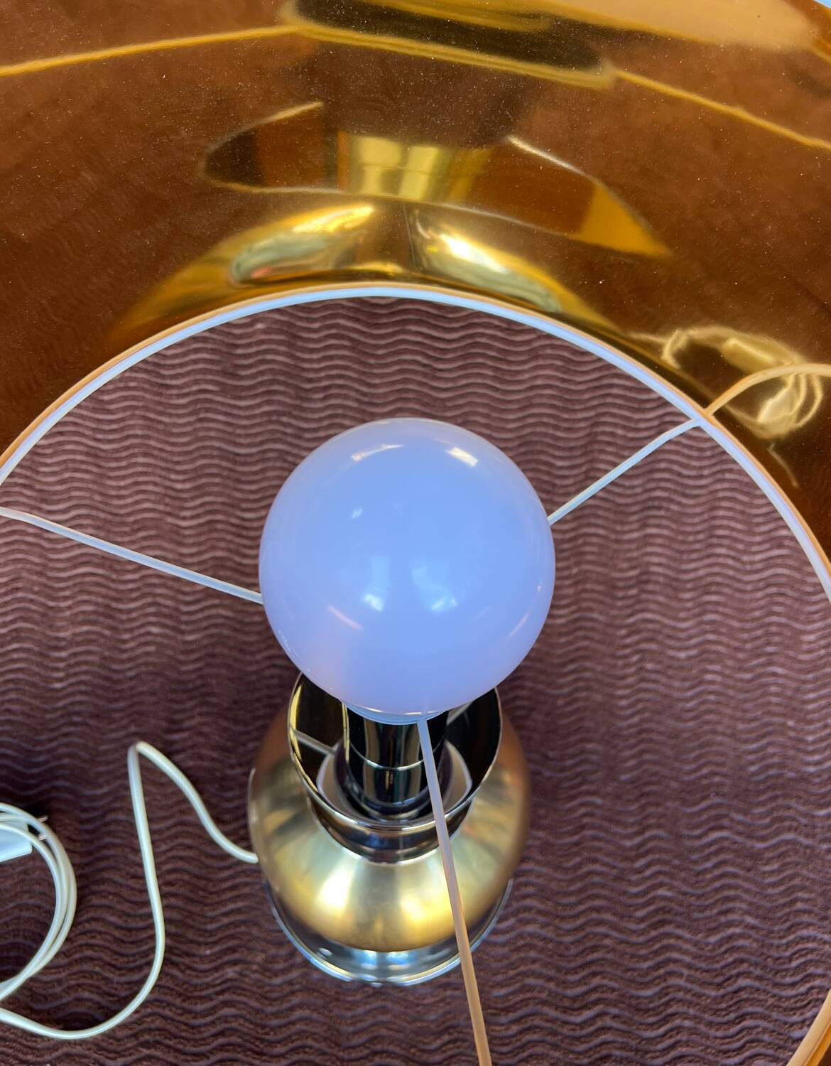 VINTAGE 1970 LARGE FORMAT LAMP CHROME BASE 1 BRUSHED ALUMINIUM BALL DO