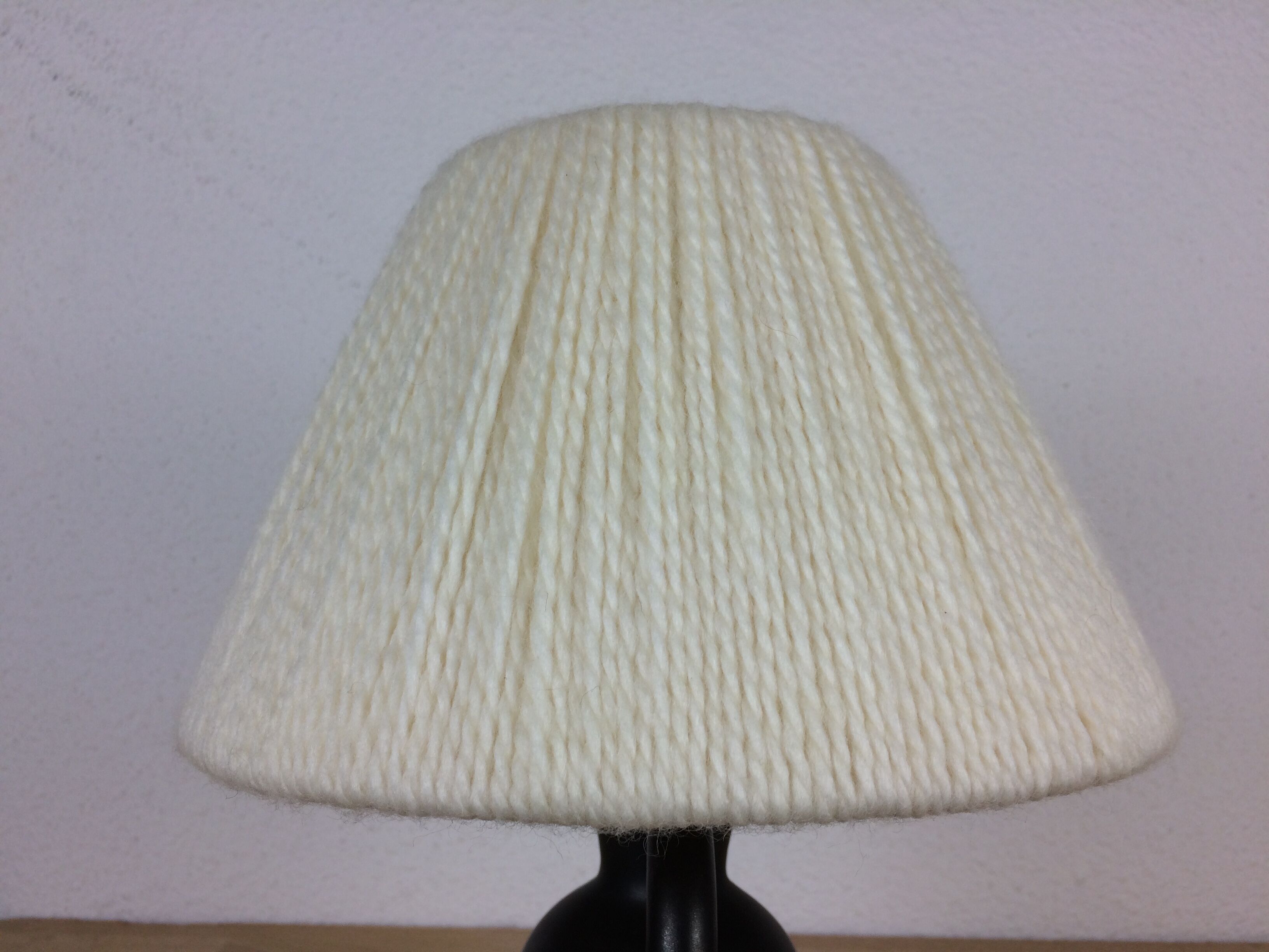 Black ceramic lamp Henri Chatard, 50s, wool lampshade