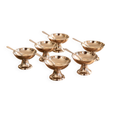 Vintage service of 6 dessert bowls in silver-plated metal with spoons – footed ice cream bowls.