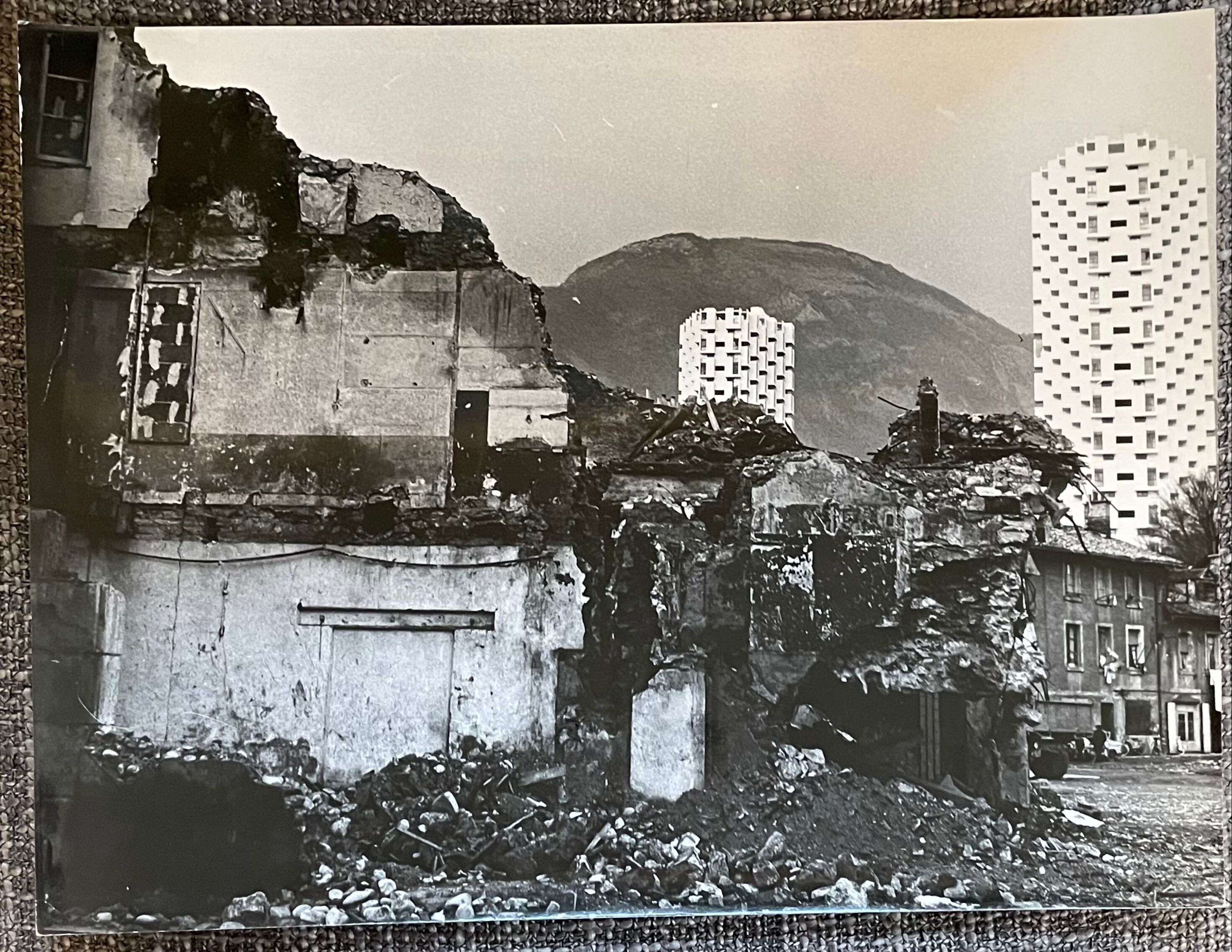 Photograph black and white silver print circa 1970 architecture