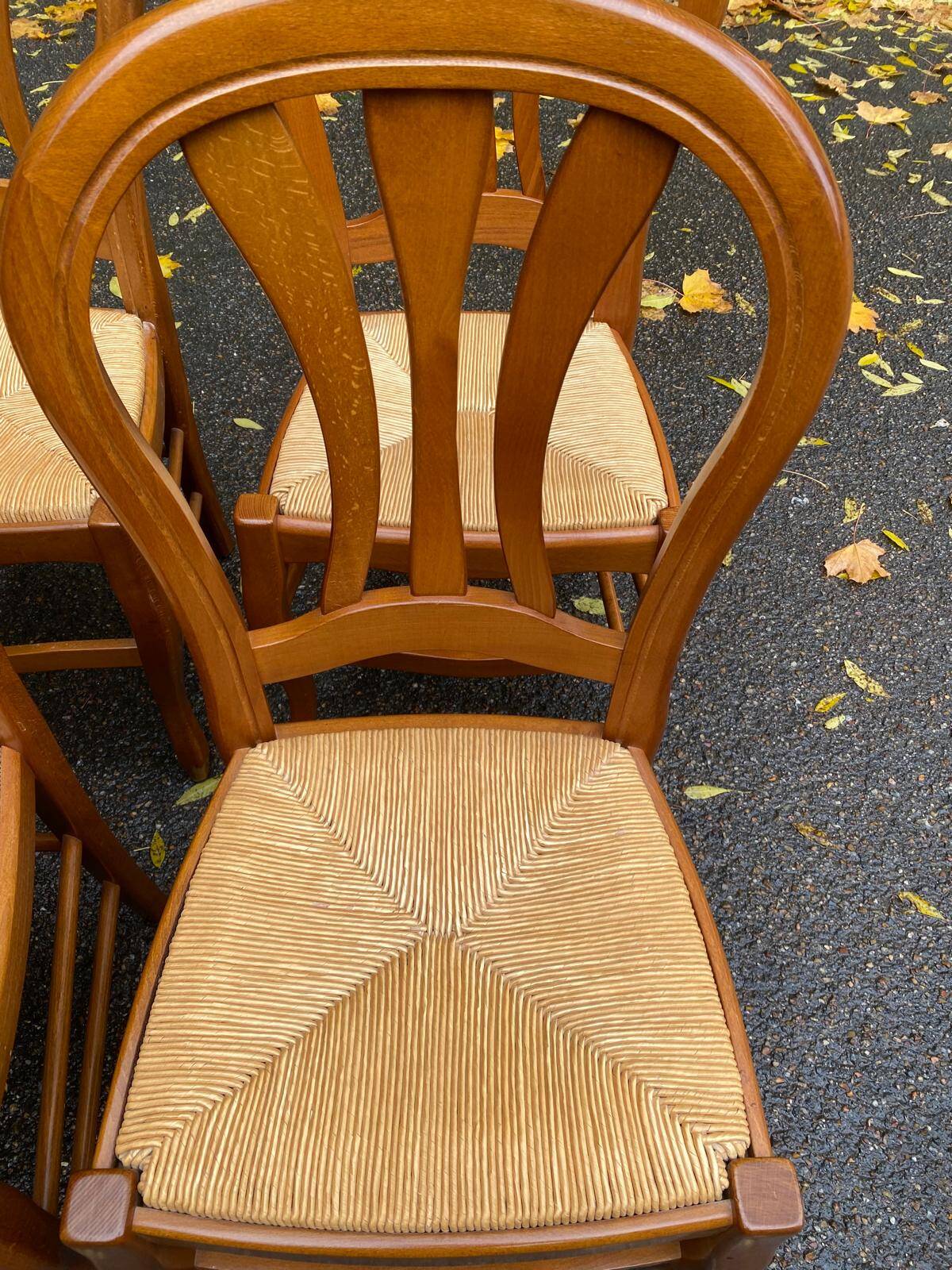 6 Louis Philippe style solid wood straw-seated chairs