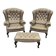 Pair of high-backed Chesterfield armchairs with 1 leather footrest