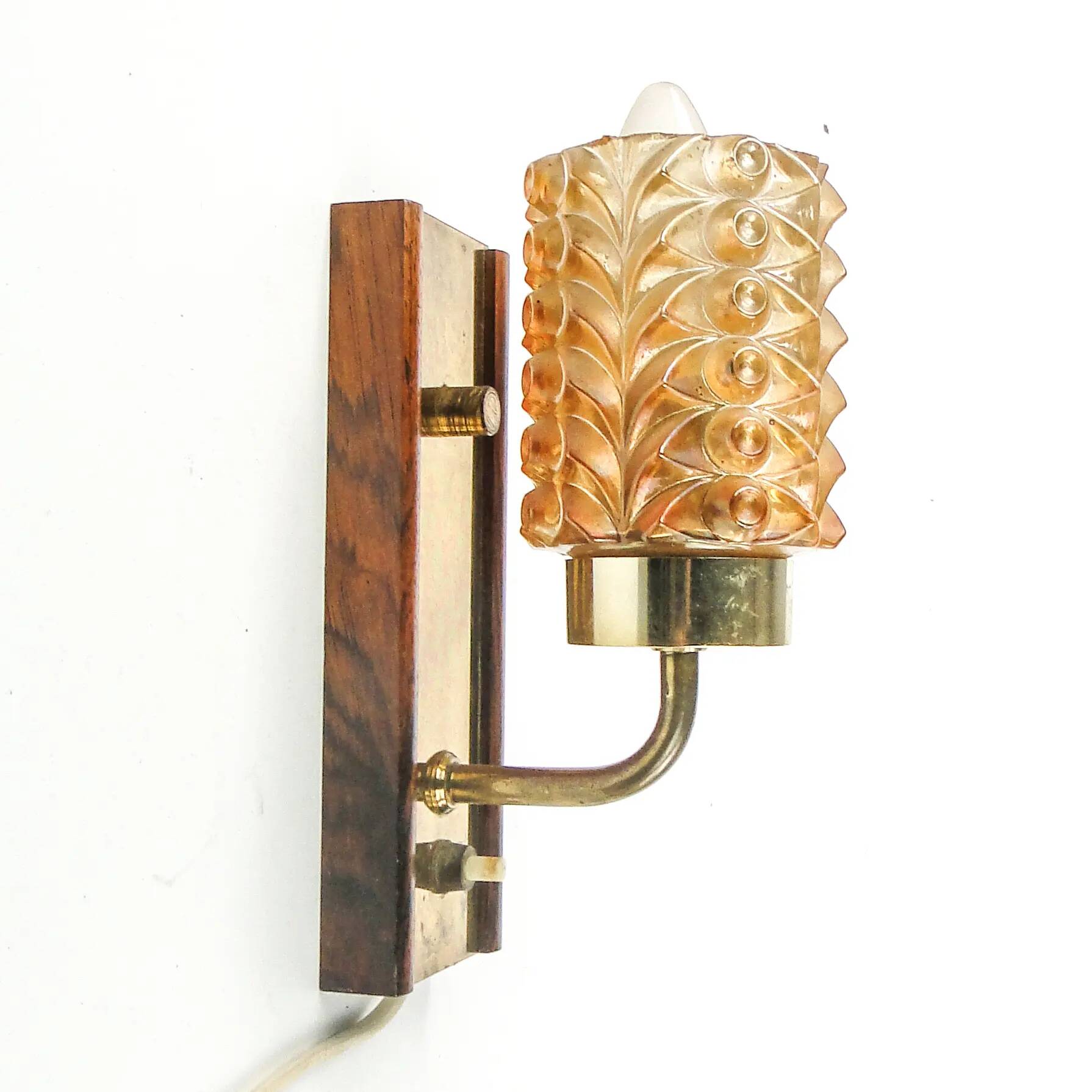 Postmodernist wall lamp, wood, brass, glass, Germany, 1970s