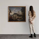 Great 18th century Italian painting, landscape with genre scene