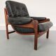 Fauteuil en teck et cuir années 1960