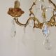 French Vintage Brass Mid Century 3 Light 3 Sided Crystal Cage Chandelier