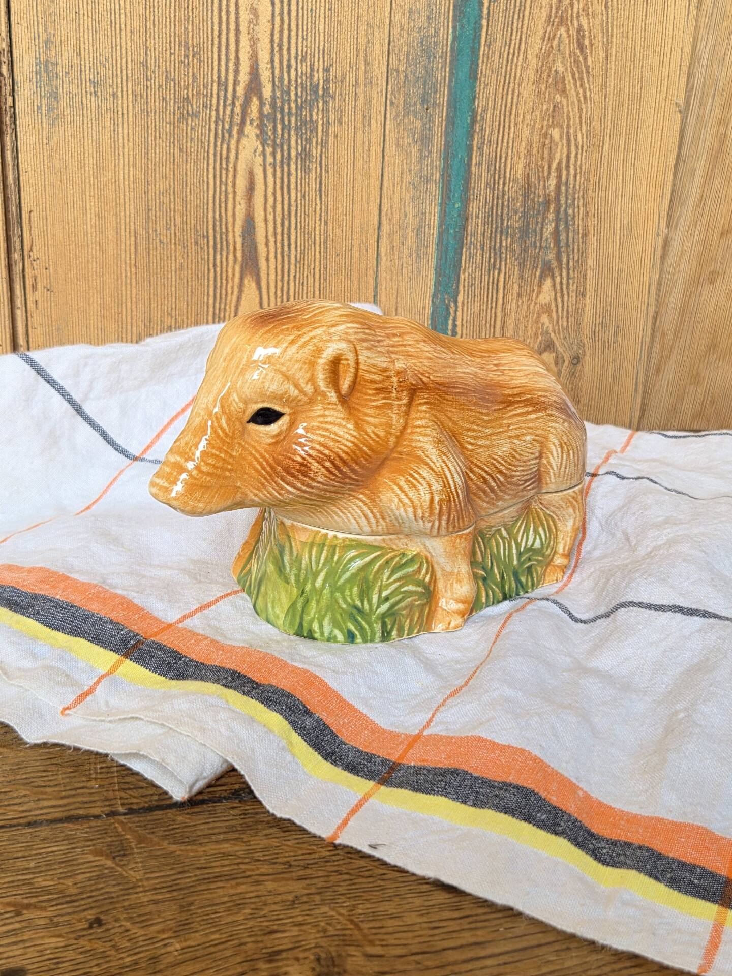 ​Terrine Sanglier Marcassin en Faïence Vintage - Signée Michel Caugant