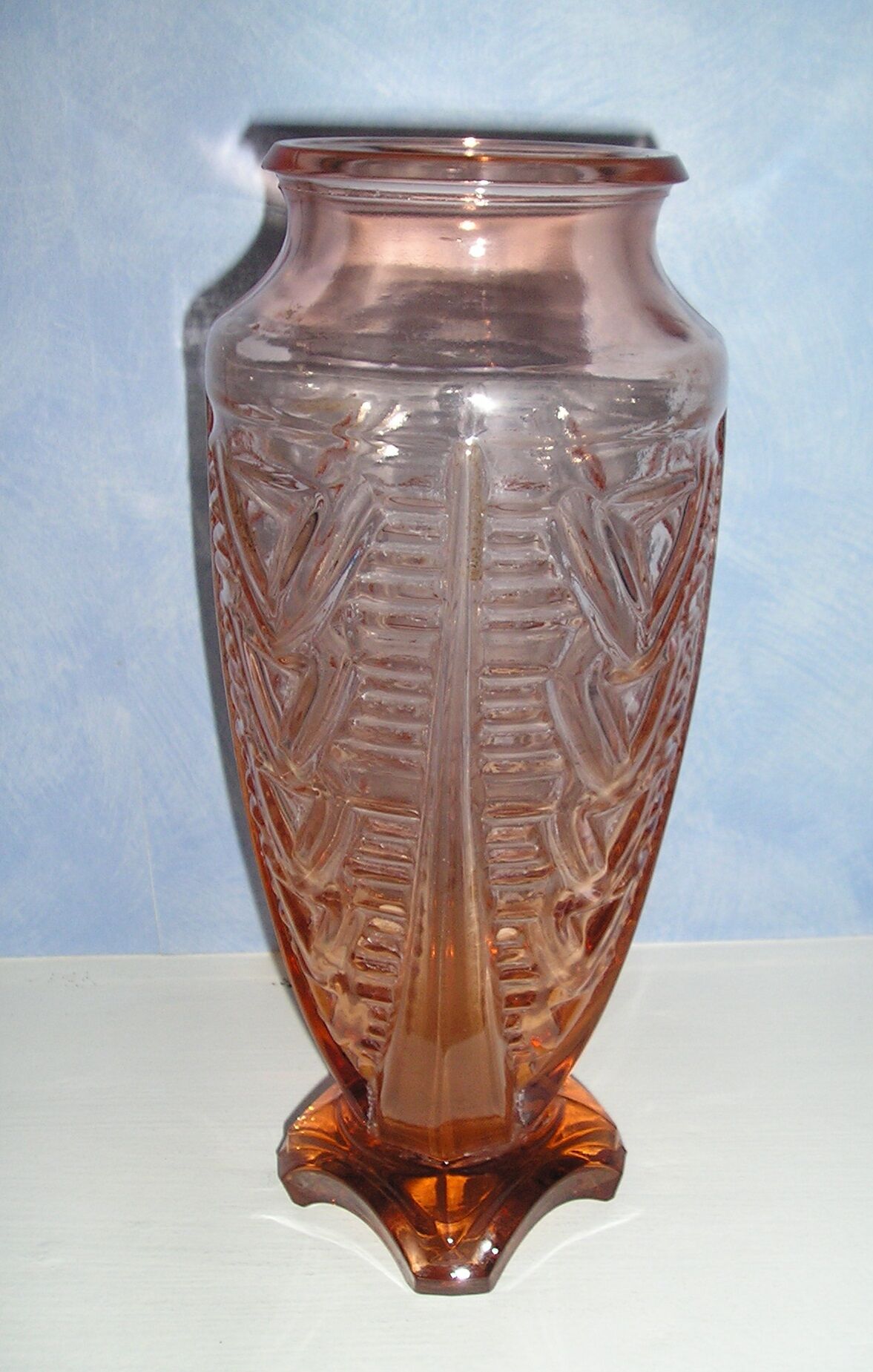 Art deco style pink molded glass vase