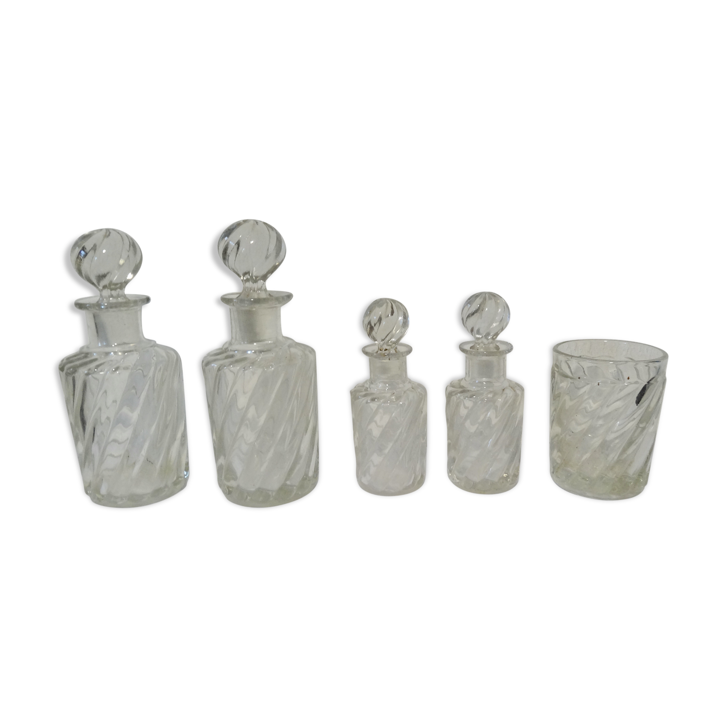 Set of twisted crystal bottles