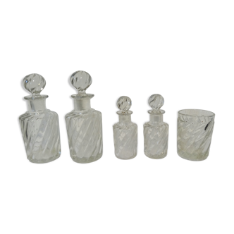 Set of twisted crystal bottles