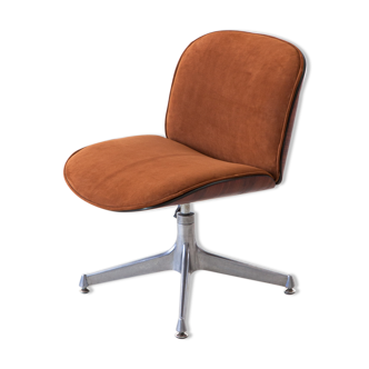 Chaise de bureau Ico Parisi pour Mim, Bois Exotique et Cuir Daim