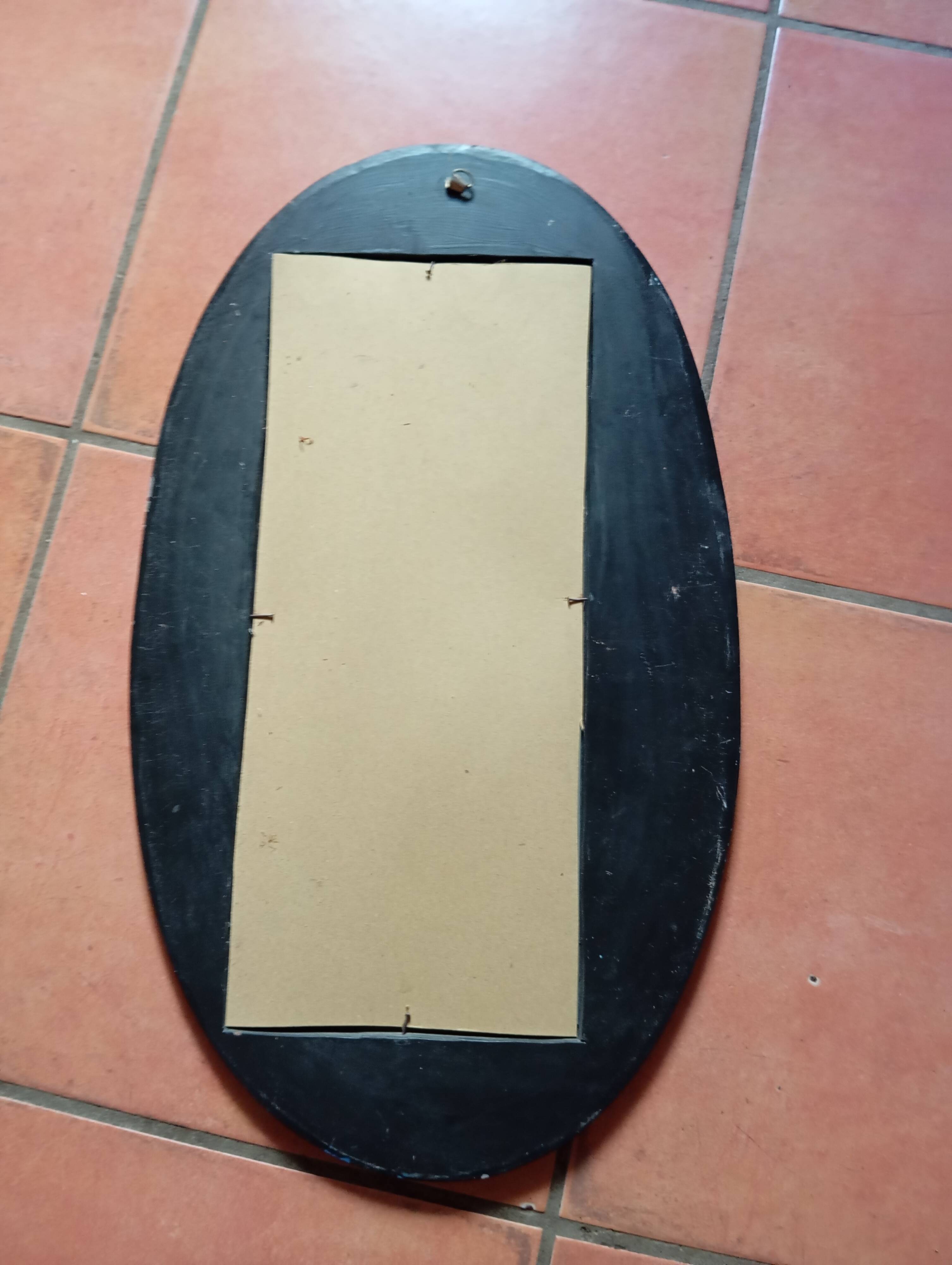 Blue & black wooden moon mirror