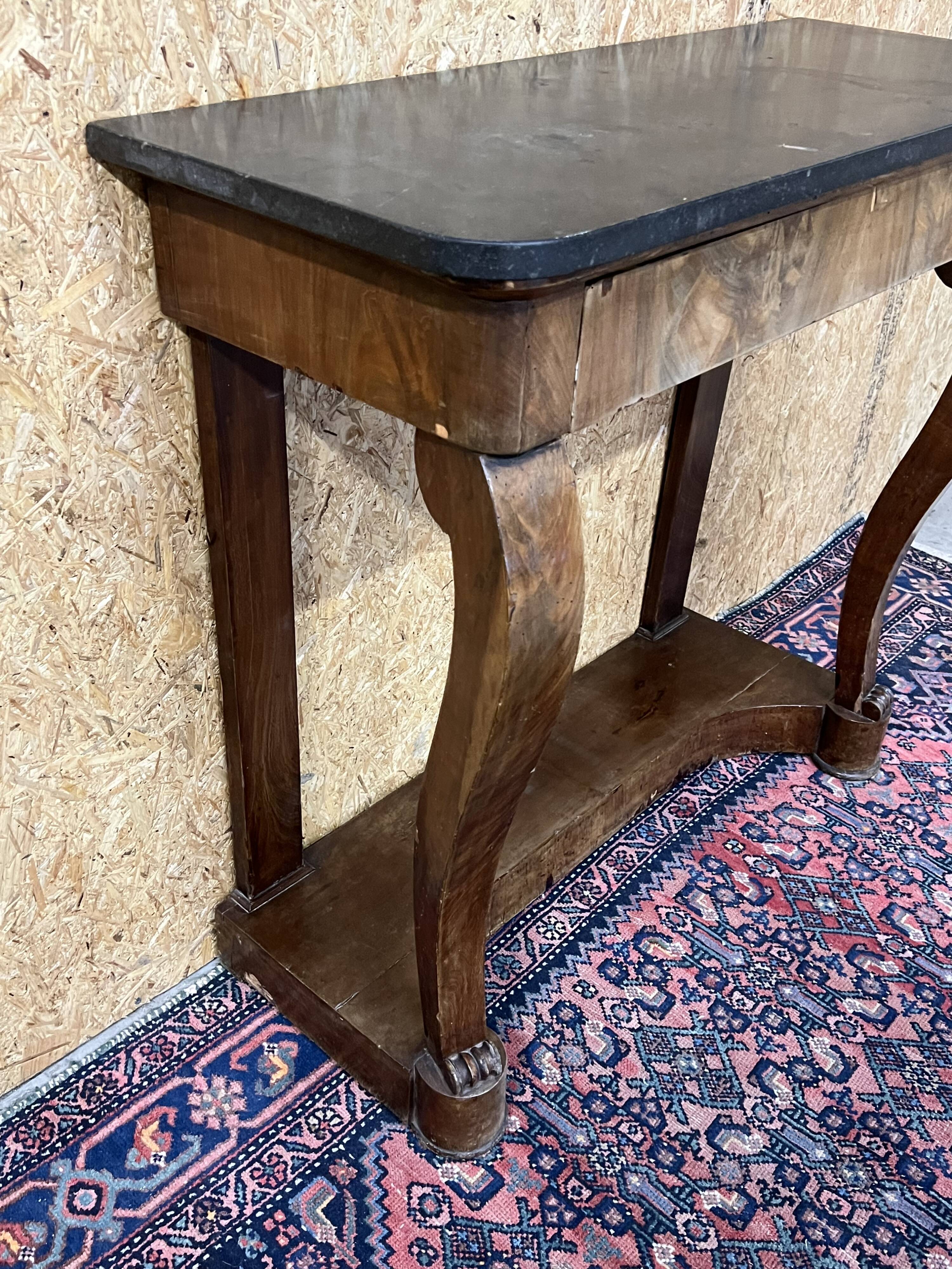 Old mahogany console, styel Restoration, nineteenth, marble top