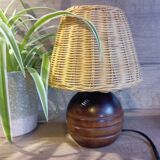 Vintage wooden and rattan table lamp