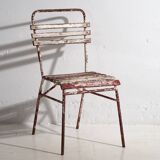 Anciennes chaises de terrasse rouges et blanches (vers 1920). Ensemble de 4 pièces