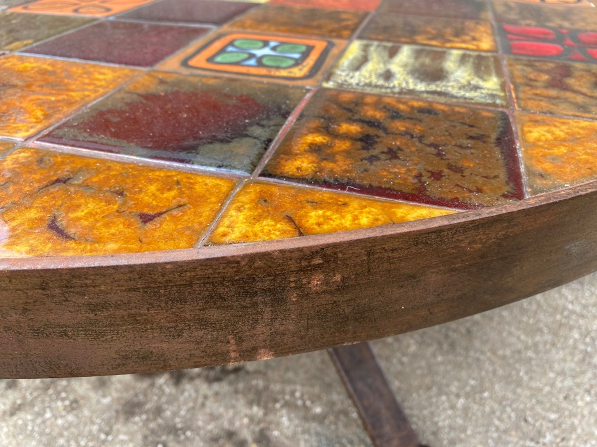 Roche Bobois in 1970s ceramic and wrought iron round coffee table