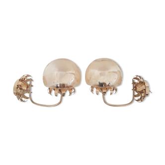 Vintage wall lamps - Brass and glass globe - DLG Maison Jansen -1960