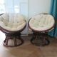 Vintage set of 2 swivel chairs in bamboo and rattan - Papasan shape