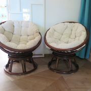 Vintage set of 2 swivel chairs in bamboo and rattan - Papasan shape