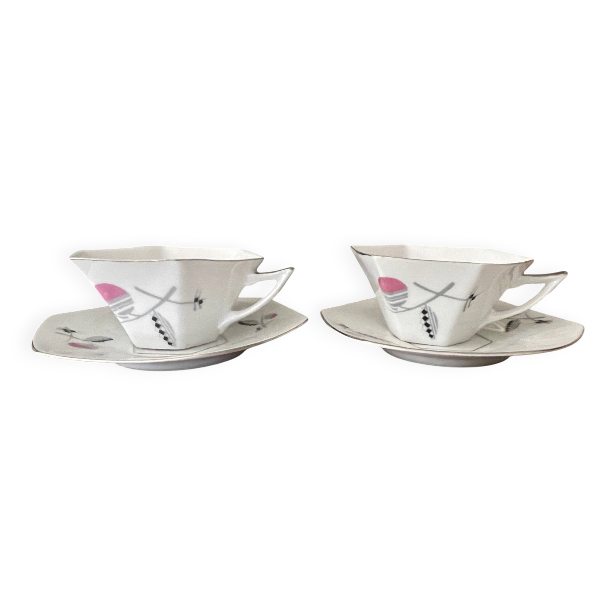 set of 2 Art Deco porcelain tea cups from Czechoslovakia
