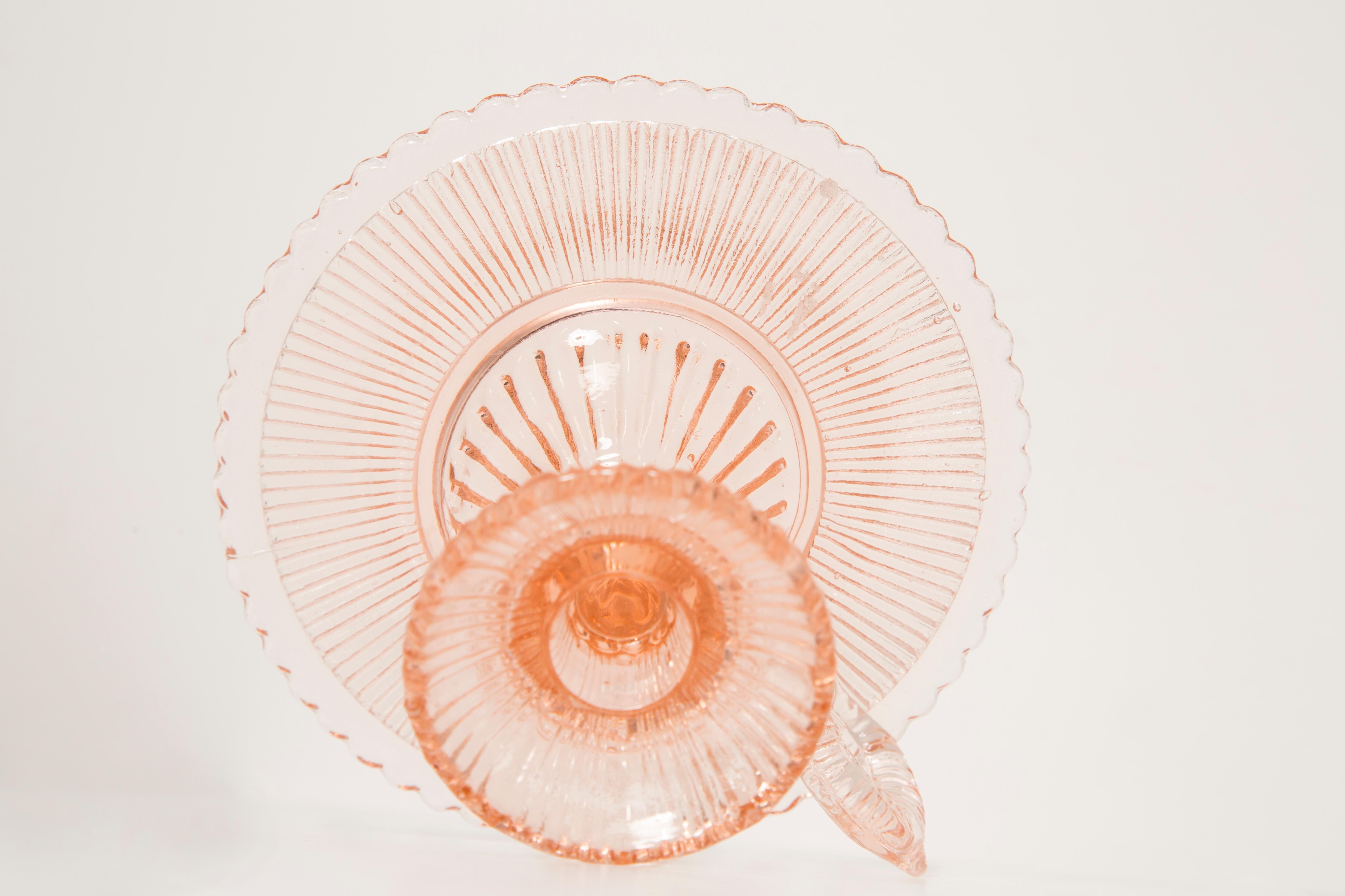 Pale pink glass candlestick mid-century, Europe, 1960s