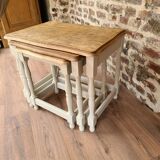 Renovated antique tables in a chic country style – trio of nesting tables