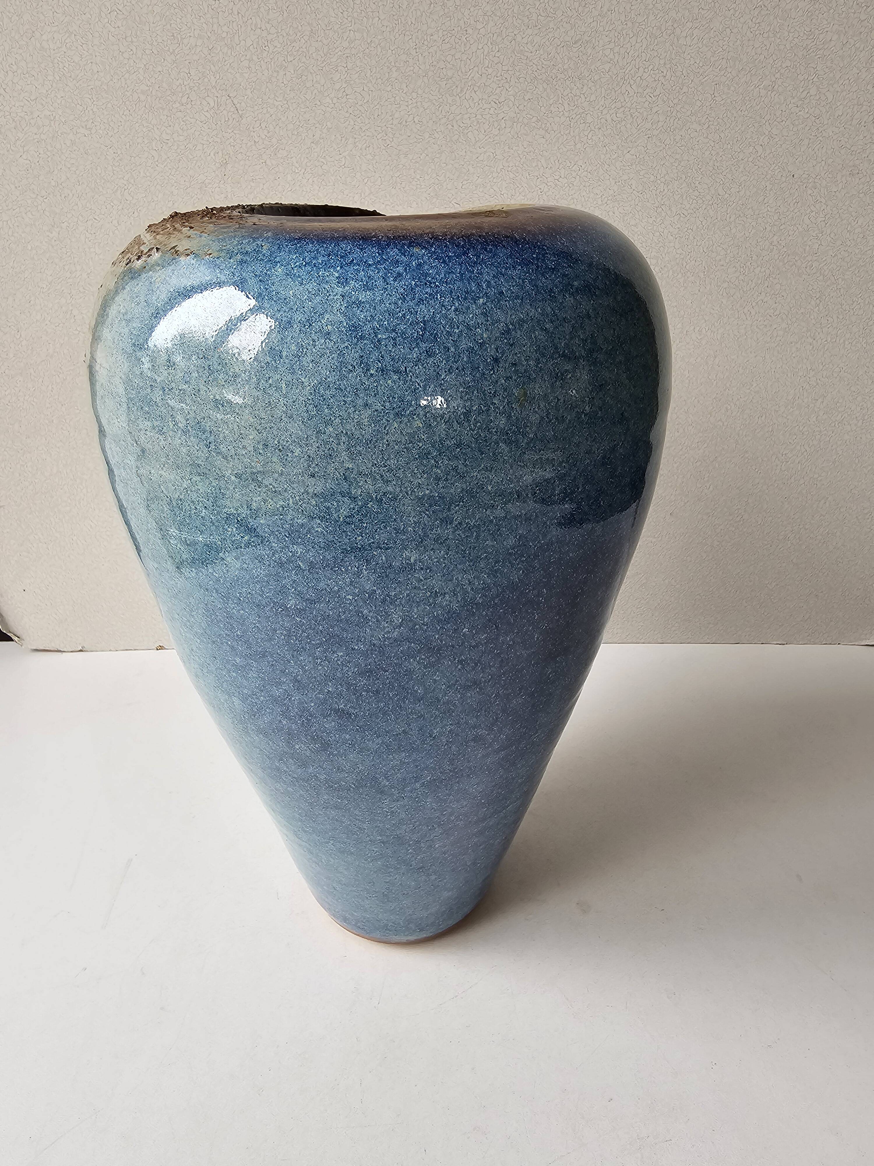 Brutalist ceramic glazed stoneware vase free form (attributed to a & n pinel)