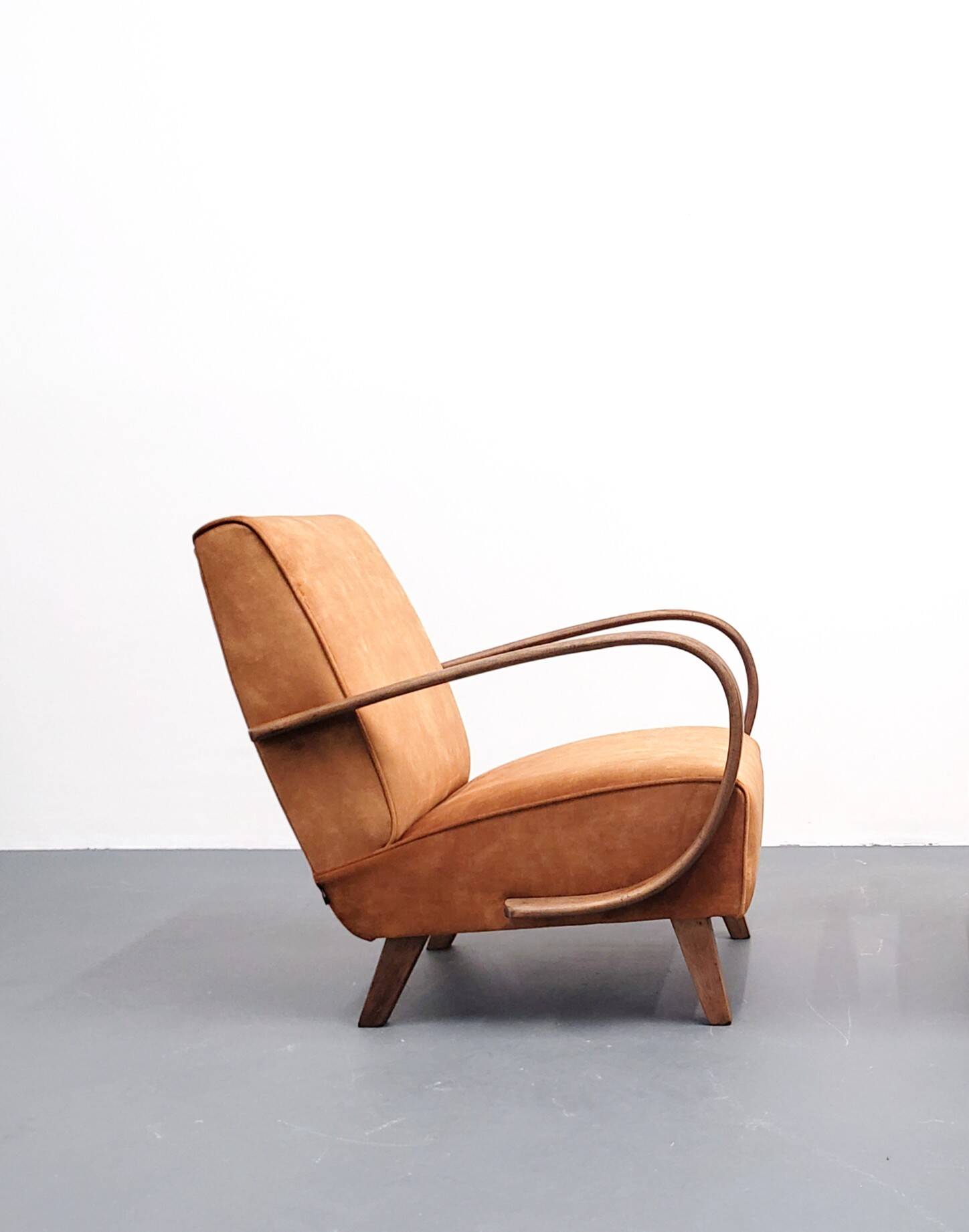 1930 Jindrich Halabala Bentwood Armchair in Rust Brown Velvet
