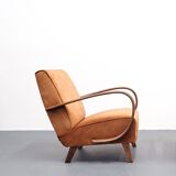 1930 Jindrich Halabala Bentwood Armchair in Rust Brown Velvet