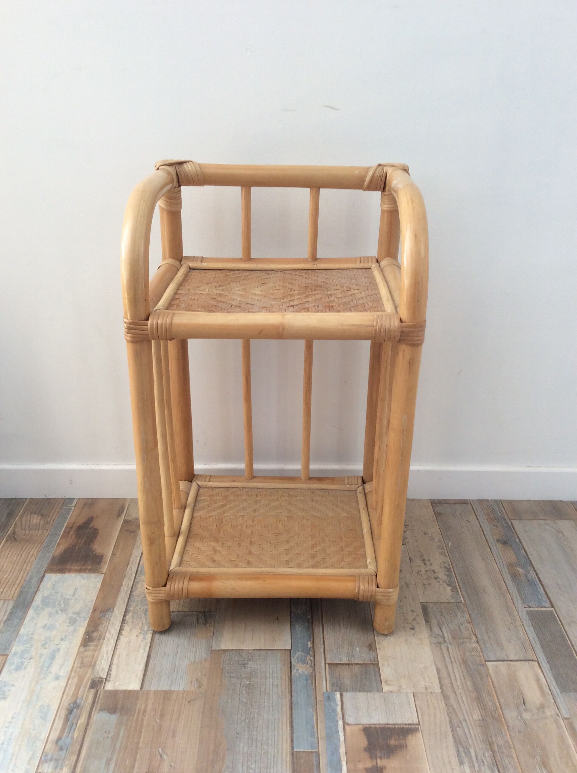70s bamboo rattan side table