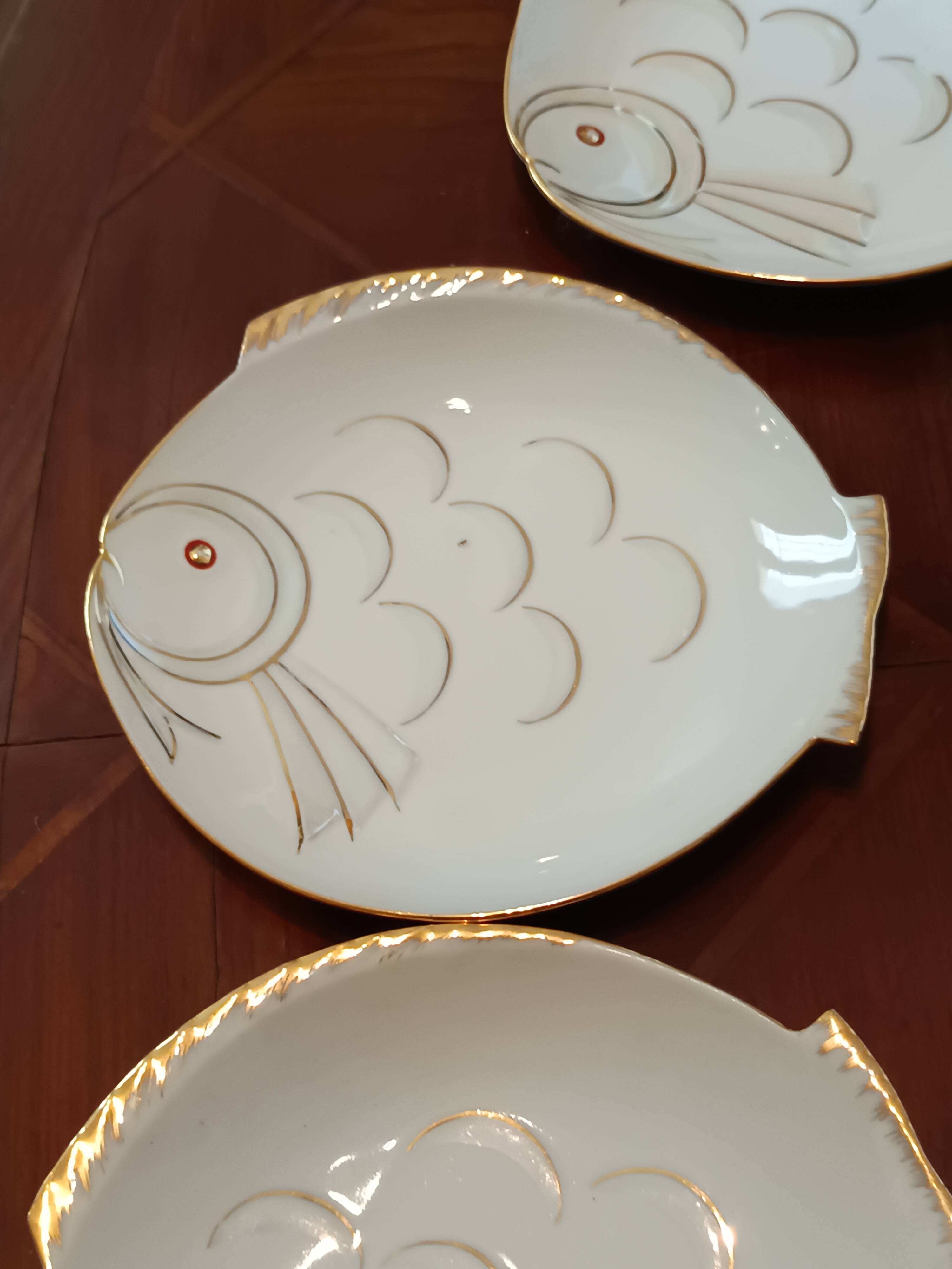 service à poisson 12 assiettes Limoges "Réva"  1940 peint à la main