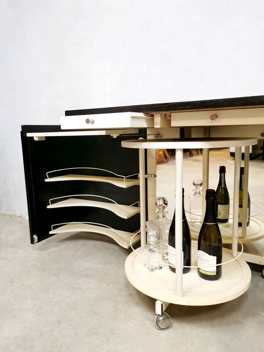 Brutalist bar trolley cocktail bar 'Ebonized oak' Belgium 1970