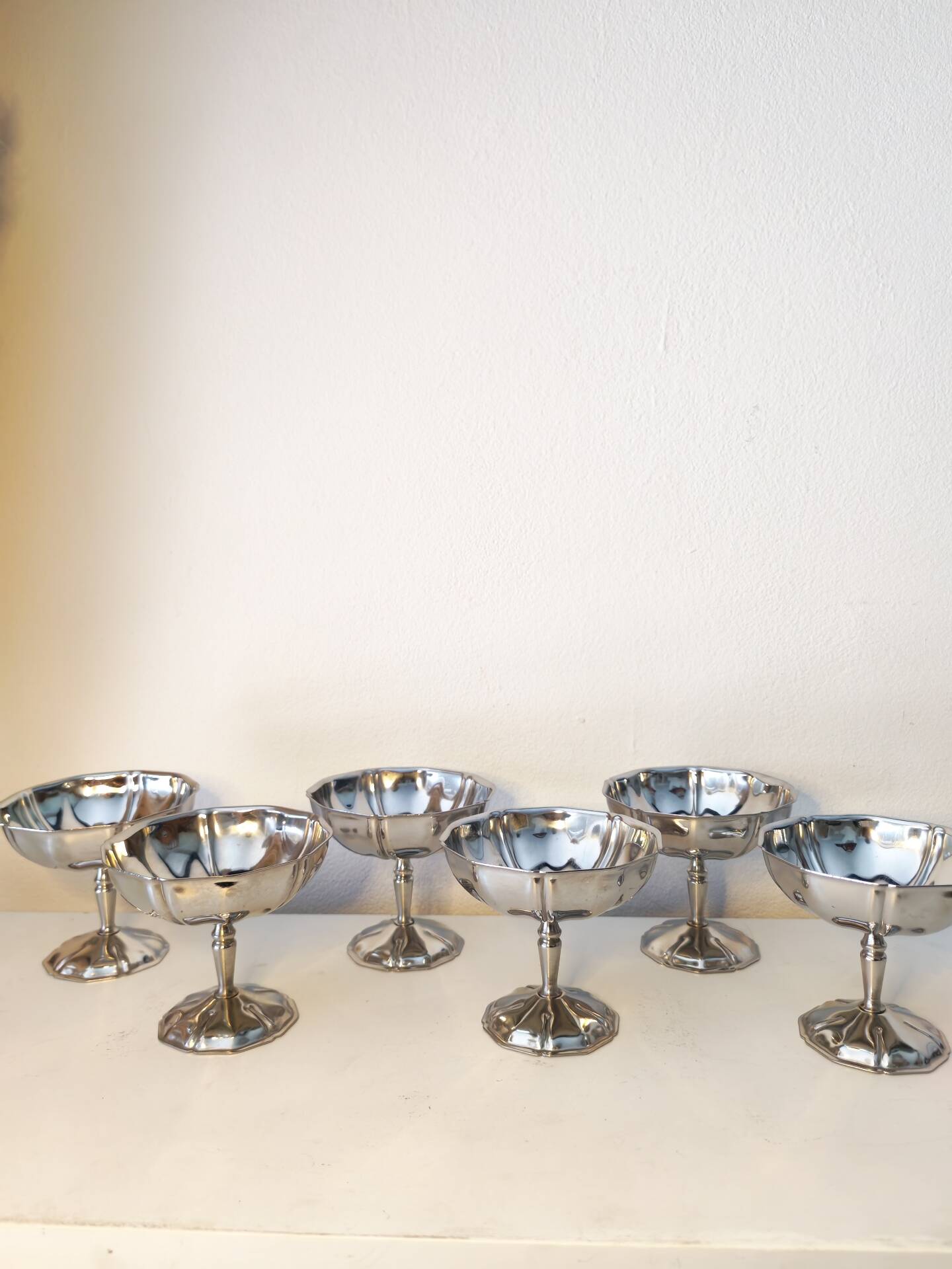 6 coupes à sorbet vintage en acier chromé inoxydable