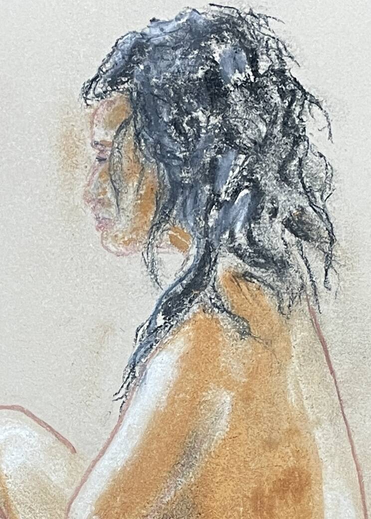 Tableau signé pastel portrait féminin « la lumière du soleil »