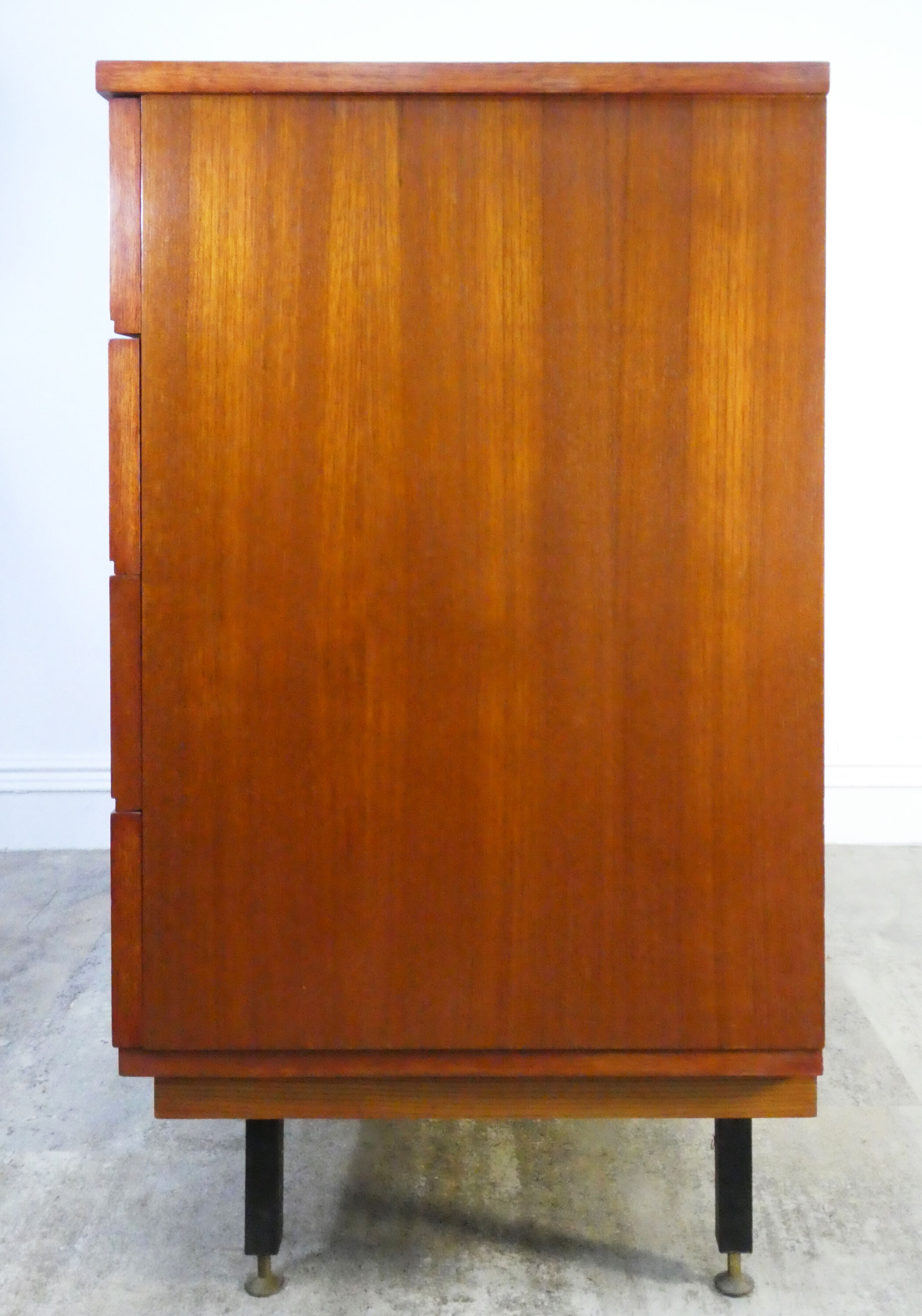 Vintage 1950s teak chest of drawers in metal