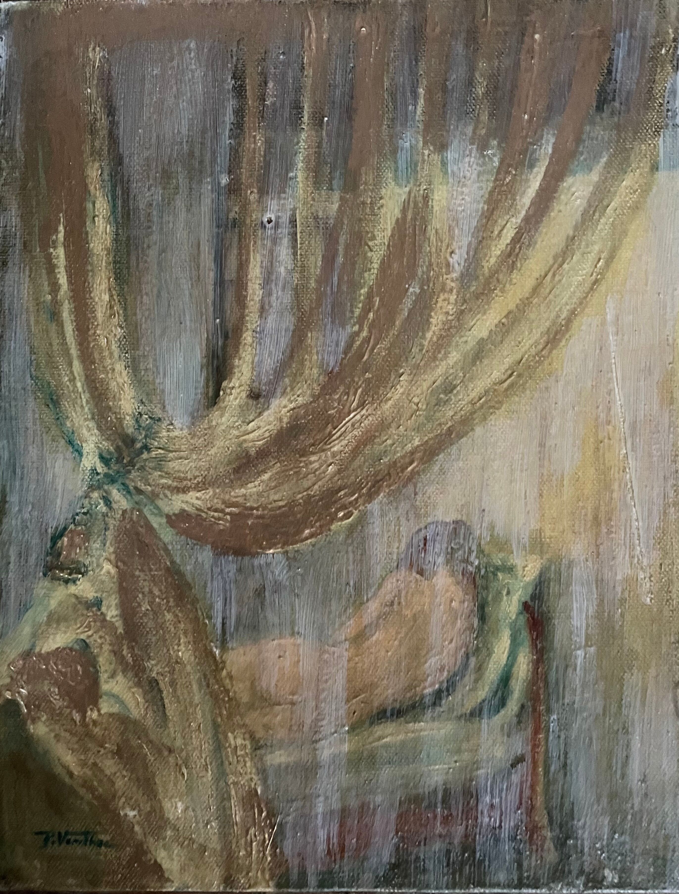 Oil on canvas signed female nude the curtain