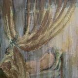 Oil on canvas signed female nude the curtain