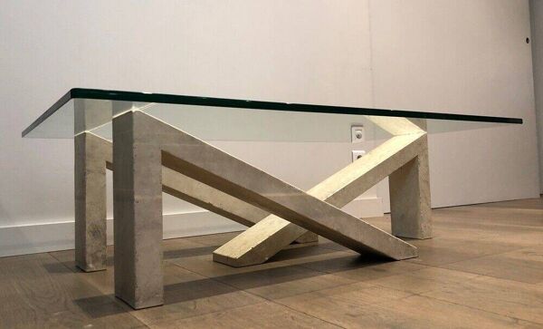 Table basse en marbre à plateau de verre